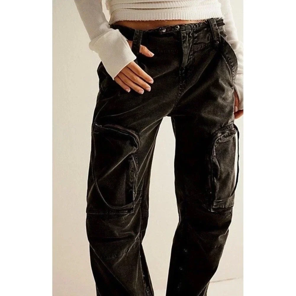 Free People Can't Compare Slouch Cargo Pants Zipper Pockets Black Small Y2K
